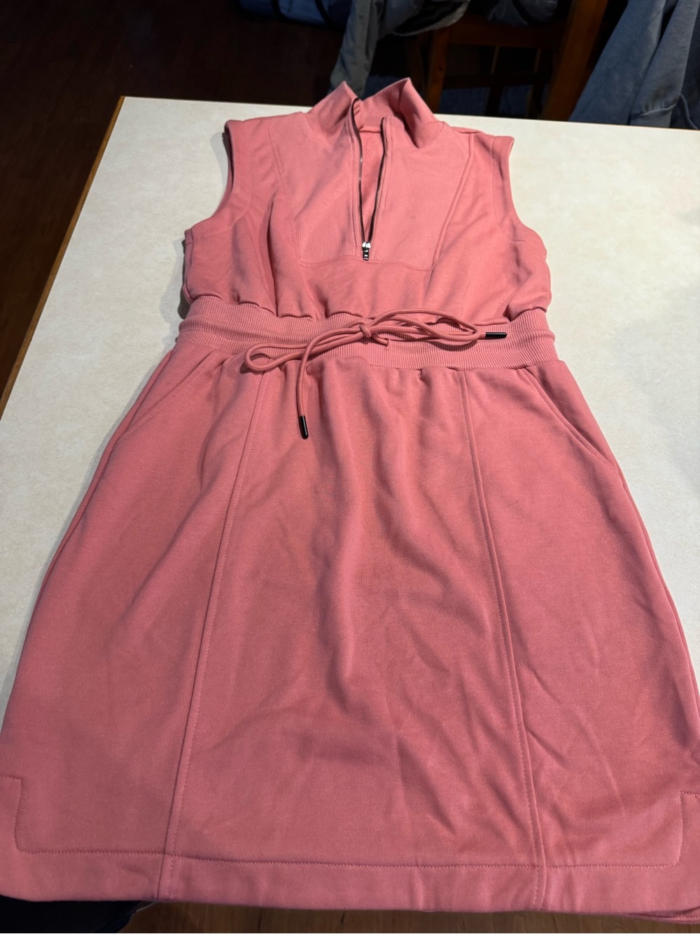 Sleeveless Zip-Front Midi Dress with Tie Waist in Dusty Rose